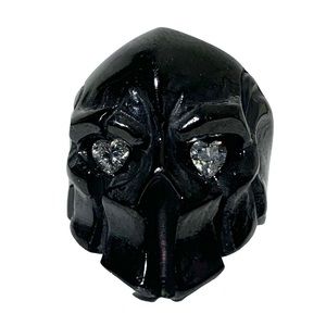 Black Skull ring with Crystal Heart Eyes